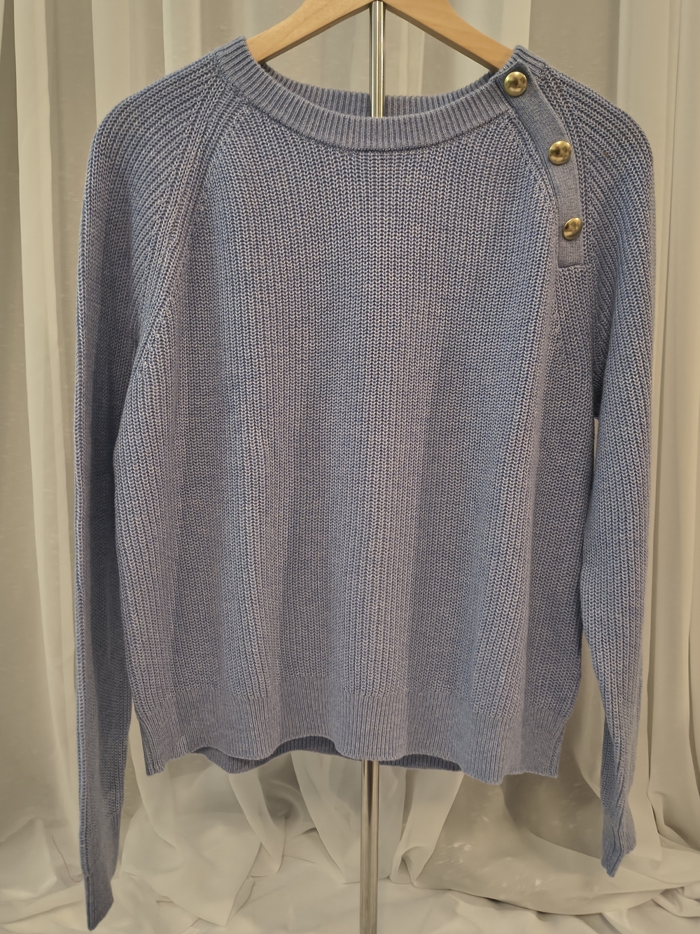 J. Crew Pale Blue Crewneck Sweater with Shoulder Buttons